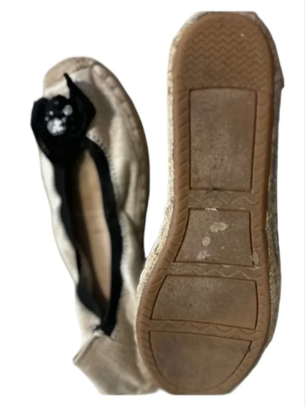 Simply Vera Vera Wang Ethel Espadrille Flats Tan & Black Bow Rhinestone Size 8.5